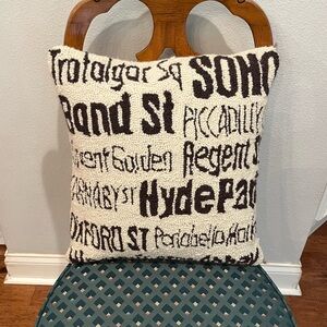 Hand hooked style cream and brown London streets throw pillow. GUC!